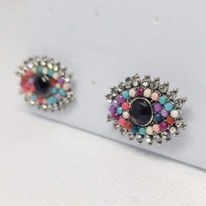 Bead and Rhinestone Black Eye Earring Studs